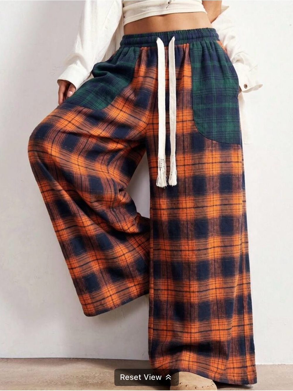 NWT Bohemela Orange and Navy Plaid Wide-Leg Lounge Pants, Various Sizes - Picture 11 of 14